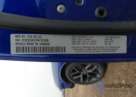 2022 Dodge Challenger Sxt z USA, uszkodzony, nr VIN 2C3CDZAG7NH151636